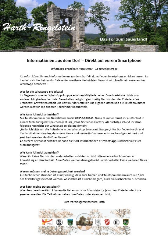 Infoblatt „Infos aus dem Dorfleben Harth“
